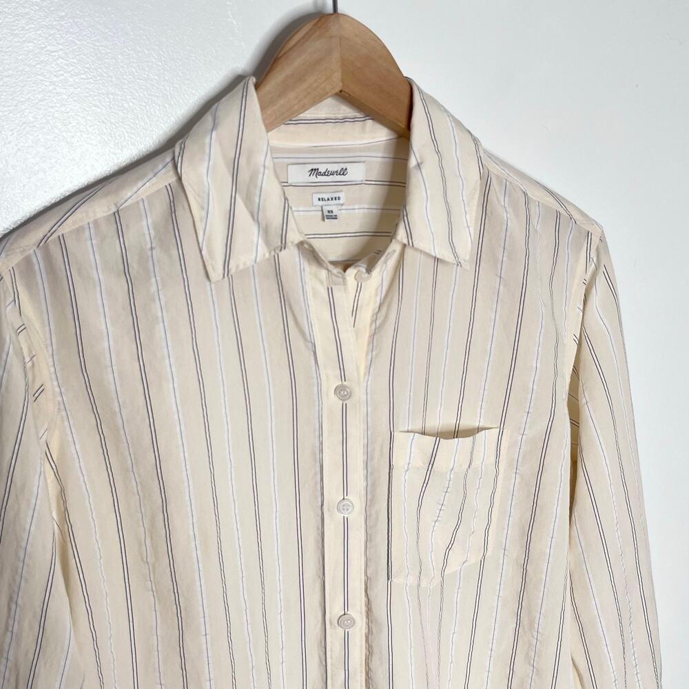 Madewell Relaxed Ivory Striped Button Up Blouse XS Drapey Lightweight Shirt - Picture 5 of 10